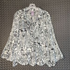 Laura Scott White Black Paisley Pattern Button Up Casual Wear‎ Women's Blouse XL